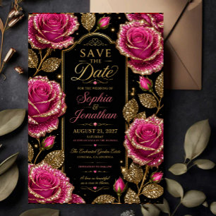 Reserva La Fecha Luxury Hot Pink Glitter Rose