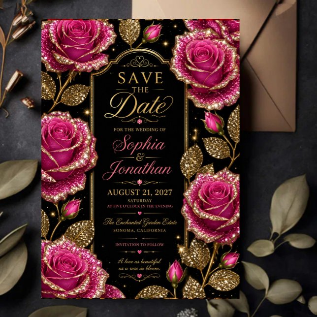 Reserva La Fecha Luxury Hot Pink Glitter Rose (Subido por el creador)