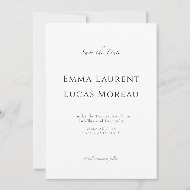 Reserva La Fecha Luxury Minimal Save the Date Elegant Wedding (Anverso)