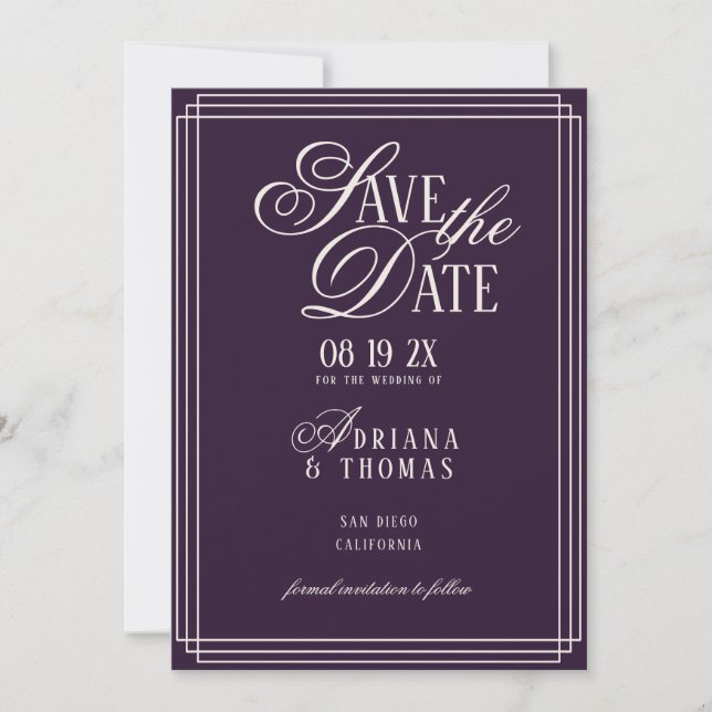 Reserva La Fecha Luxury Purple Calligraphy Wedding (Anverso)
