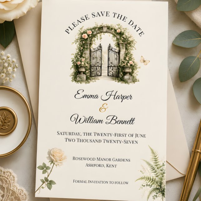 Reserva La Fecha Luxury Secret Garden Wedding  (Luxury secret garden wedding themed save the date card)