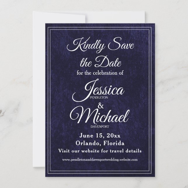 Reserva La Fecha Luxury Velvet Navy Blue Monogram Wedding (Anverso)