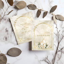 Reserva La Fecha Luz de las velas del marco del arco de rosas dorad