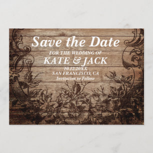 Reserva La Fecha Madera grabada de época   Guardar La Fecha