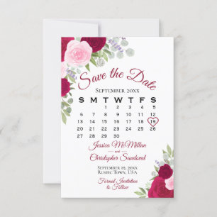 Reserva La Fecha Magenta Calendario de Bodas Boho elegante con flor
