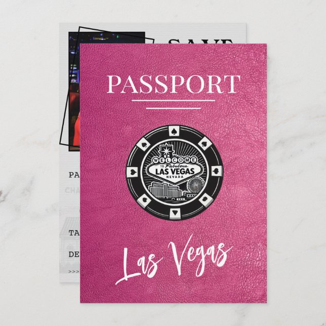 Reserva La Fecha Magenta Las Vegas Passport Save the Date (Anverso / Reverso)