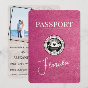 Reserva La Fecha Magenta Pink Florida Passport Save the Date