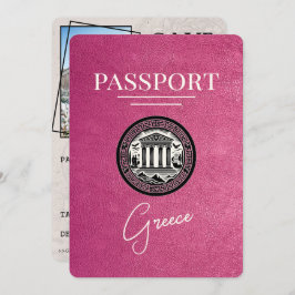 Reserva La Fecha Magenta Pink Greece Passport Save the Date Card