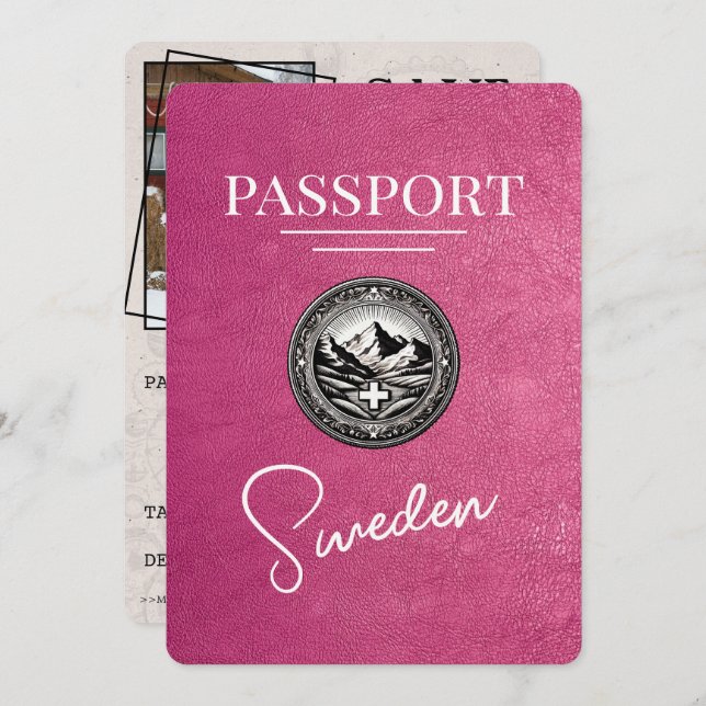 Reserva La Fecha Magenta Rosa Suecia Pasaporte Save The Date (Anverso / Reverso)