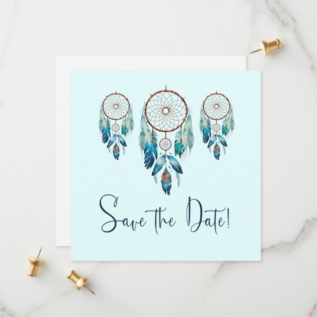 Reserva La Fecha Magic Aquamarine Dreamcatcher Baby Shower (Anverso/Reverso In Situ)