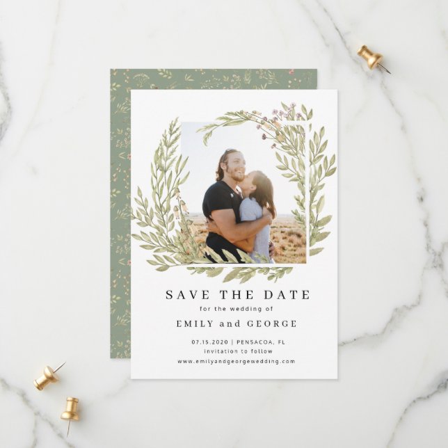 Reserva La Fecha Magical Forest Floral Photo Save the Date Card (Anverso/Reverso In Situ)