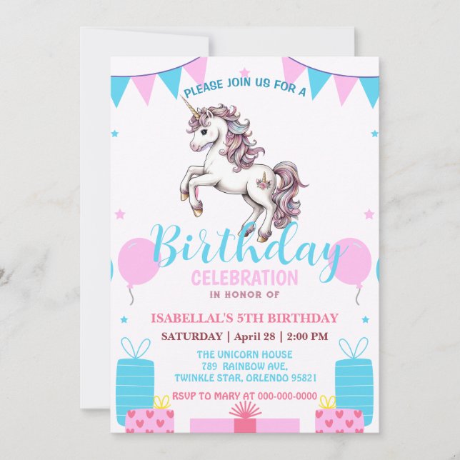 Reserva La Fecha Magnífica princesa de unicornio lindo niños de cum (Anverso)