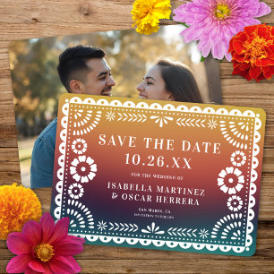 Reserva La Fecha Magnífico Papel Picado Foto Boda del embrión de la