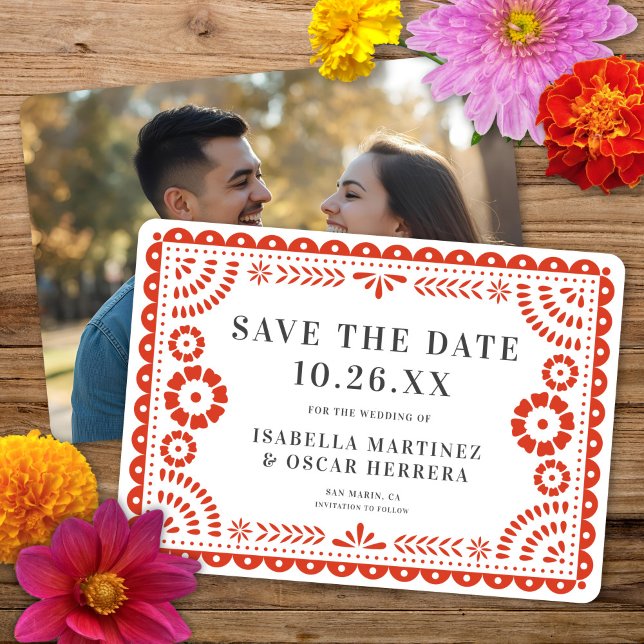 Reserva La Fecha Magnífico Papel Picado Foto Cálido Boda Rojo (Subido por el creador)