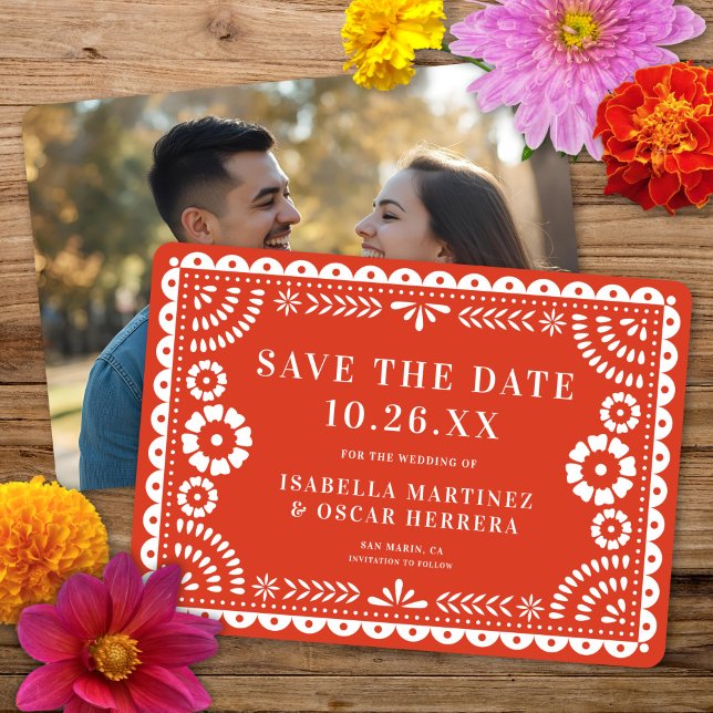 Reserva La Fecha Magnífico Papel Picado Foto Cálido Boda Rojo (Subido por el creador)