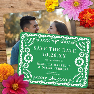 Reserva La Fecha Magnífico papel picado ornado foto Boda verde