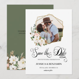 Reserva La Fecha Magnolia Algodón Floral Hojas Dorado Geométrico Fo