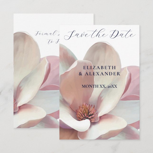 Reserva La Fecha Magnolia elegante Boda rosa y blanco (Anverso / Reverso)