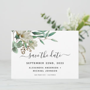 Reserva La Fecha Magnolia Eucalyptus Watercolor Elegante Boda