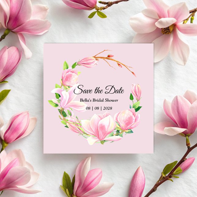 Reserva La Fecha Magnolia rosa elegante acuarela Ducha de novias (Elegant Pink Magnolia Watercolor Bridal Shower Save The Date)
