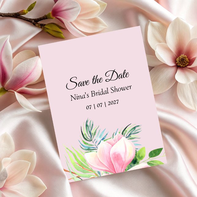 Reserva La Fecha Magnolia rosa elegante acuarela Ducha de novias (Elegant Pink Magnolia Watercolor Bridal Shower Save The Date)