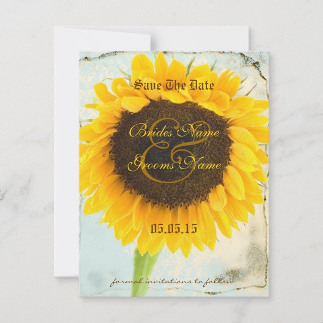 Reserva La Fecha Mala boda de girasol Damask Guardar la fecha (Anverso)