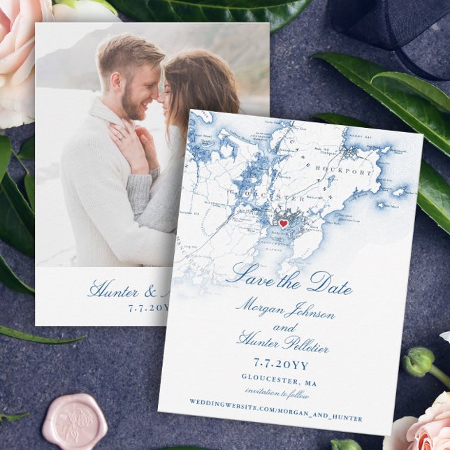 Reserva La Fecha Mamáes Gloucester Boda elegante de la Marina (These Gloucester, MA map save the dates are perfect for your destination wedding to Cape Ann)