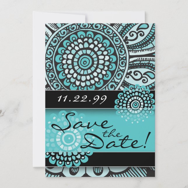 Reserva La Fecha Mandala Lace Turquoise Black Save the Date Boda (Anverso)