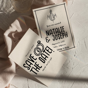 Reserva La Fecha Mano blanca retro dibujó un Boda único y extravaga