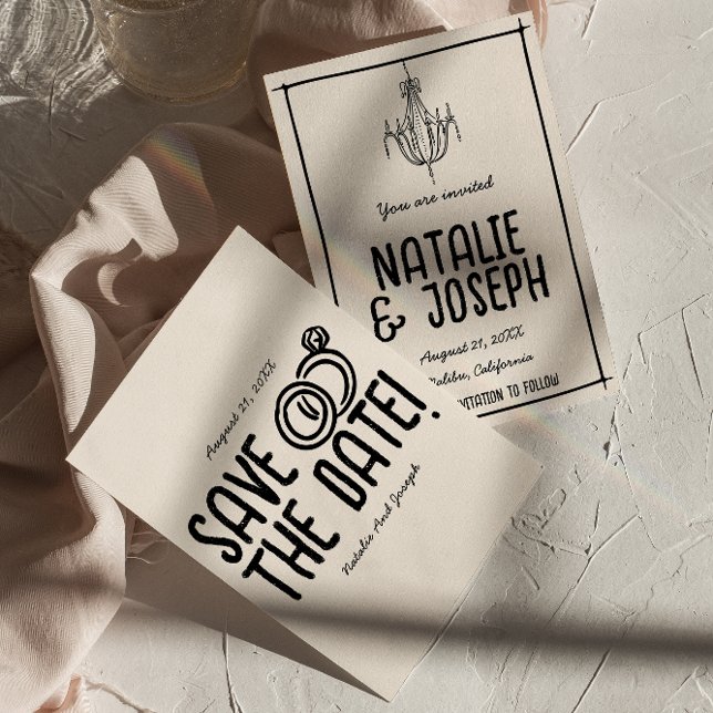 Reserva La Fecha Mano blanca retro dibujó un Boda único y extravaga (Subido por el creador)