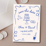 Reserva La Fecha Mano caprichosa de la Boda Marina Francesa Azul<br><div class="desc">Fije el tono de su boda con esta caprichosa mano dibujada a mano guardar la tarjeta de foto de fecha! Con detalles delicados y artísticos y una foto personalizada, este diseño combina con gusto creatividad y encanto. La tipografía suave y elegante realza el tema romántico, mientras que los detalles del...</div>