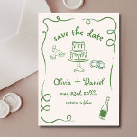 Reserva La Fecha Mano caprichosa dibuja Boda verde francés<br><div class="desc">Fije el tono de su boda con esta caprichosa mano dibujada a mano guardar la tarjeta de foto de fecha! Con detalles delicados y artísticos y una foto personalizada, este diseño combina con gusto creatividad y encanto. La tipografía suave y elegante realza el tema romántico, mientras que los detalles del...</div>