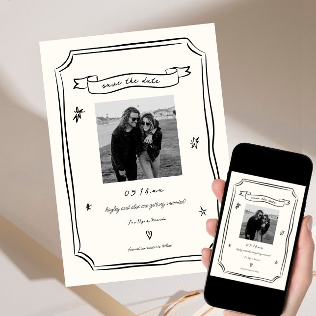 Reserva La Fecha Mano caprichosa dibuja foto Boda única (Subido por el creador)