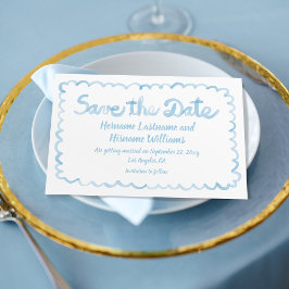 Reserva La Fecha Mano divertida y caprichosa dibujada en blanco azu