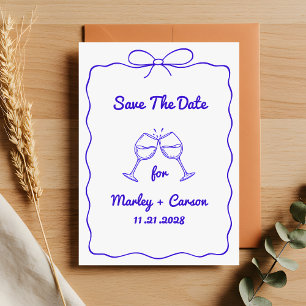 Reserva La Fecha Mano Whimsical Lettered Royal Blue Boda