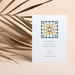 Reserva La Fecha Manta Geométrica Otoñal Verde Turquesa Rústica Bod