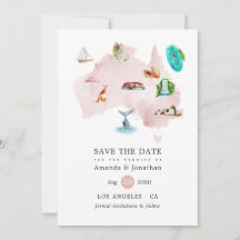 Mapa acuarela de la boda de destino de Australia