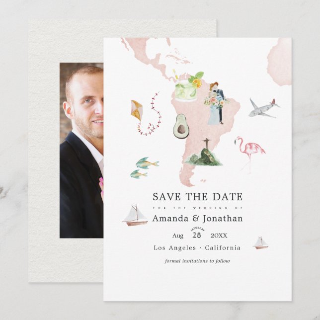 Reserva La Fecha Mapa de acuarela de destino de boda en Río Foto (Anverso / Reverso)