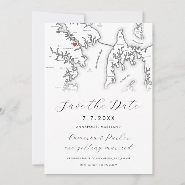 Reserva La Fecha Mapa de Annapolis Maryland Foto en blanco y negro (Anverso)