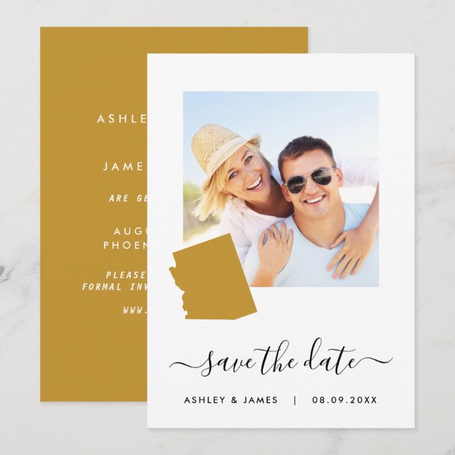 Reserva La Fecha Mapa de Arizona Matrimonio de fotos Guardar la tar (Anverso / Reverso)