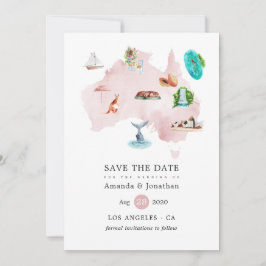 Reserva La Fecha Mapa de Australia en acuarela para boda de destino