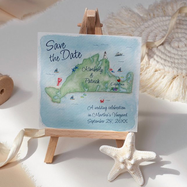 Reserva La Fecha Mapa de Boda de acuarela de Marthas Vineyard (Subido por el creador)