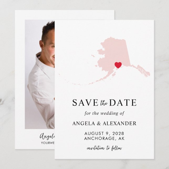 Reserva La Fecha Mapa de boda de Alaska sonrojado (Anverso / Reverso)