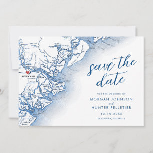 Reserva La Fecha Mapa de Boda de Savannah Georgia Moderno