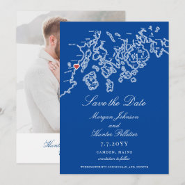 Reserva La Fecha Mapa de Camden Maine Elegante Boda Azul Marino