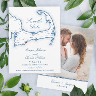 Reserva La Fecha Mapa de Cape Cod Elegante Boda de Destino