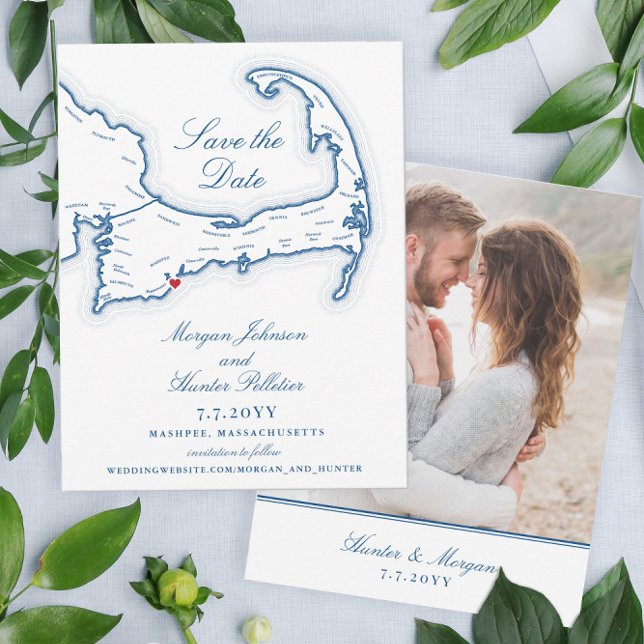 Reserva La Fecha Mapa de Cape Cod Elegante Boda de Destino (These Elegant Cape Cod Save the Dates are perfect for your destination wedding on the Cape!)