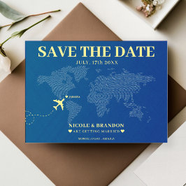 Reserva La Fecha Mapa de destino del mundo azul y amarillo