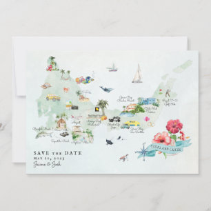 Reserva La Fecha Mapa de itinerario de boda de destino en Turks y C