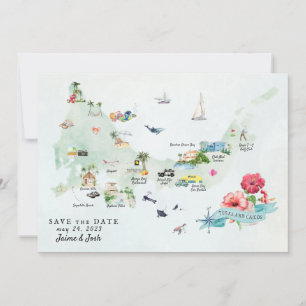 Reserva La Fecha Mapa de itinerario de boda de destino en Turks y C